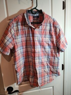 Nautica Red and Light Blue Plaid Short-Sleeve Button-Down Shirt